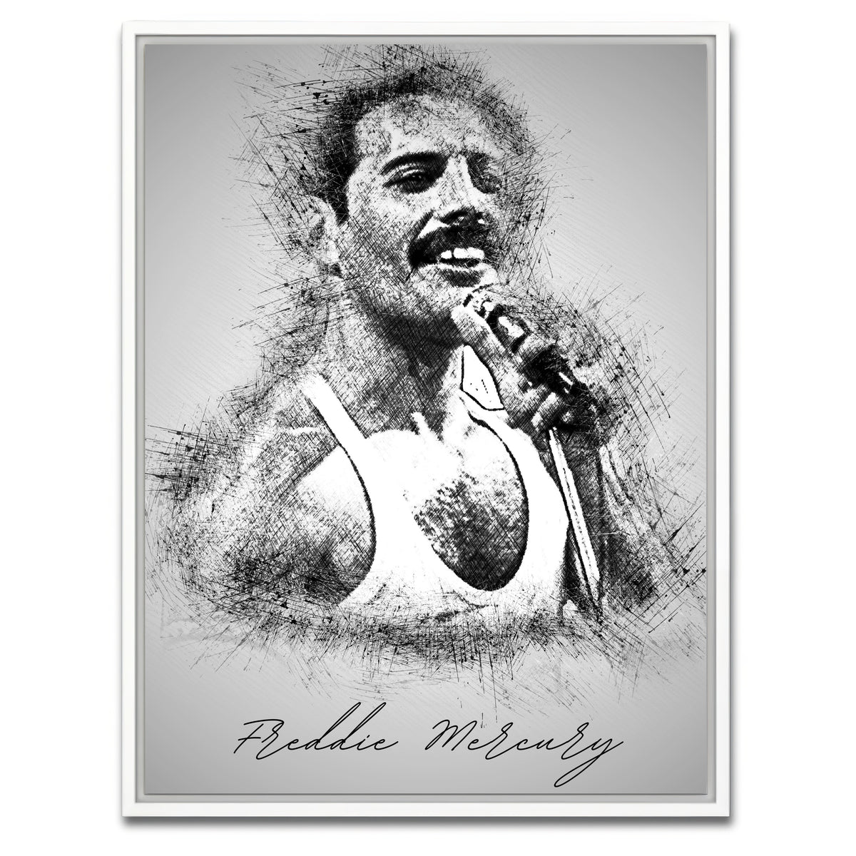 AUTO-MOCKUP WHITE | Freddie Mercury With Mic | 1 Piece | White Framed Canvas | group=3x4