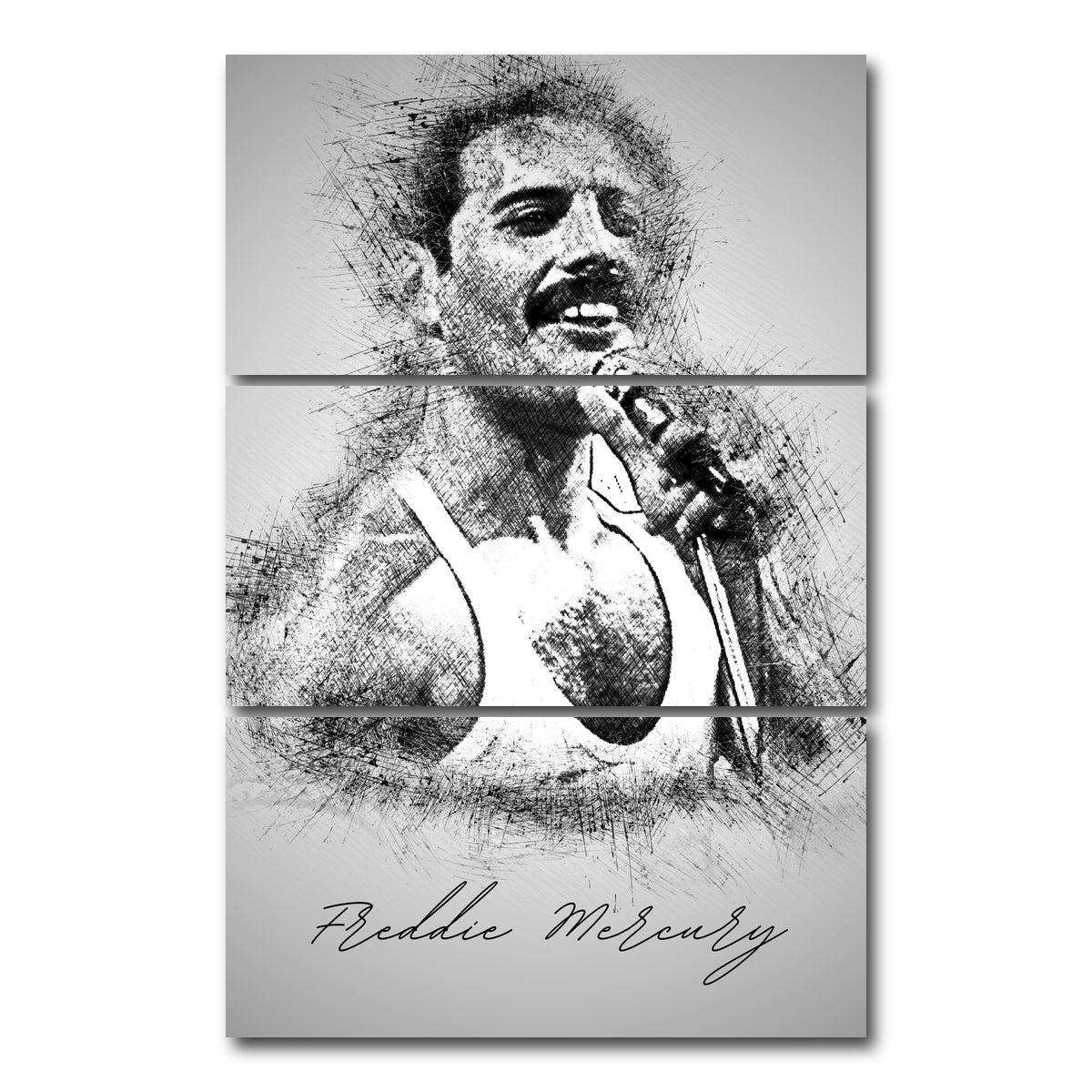 AUTO-MOCKUP WHITE | Freddie Mercury With Mic | 3 Piece | Gallery Wrap Canvas | group=12x24_stacked