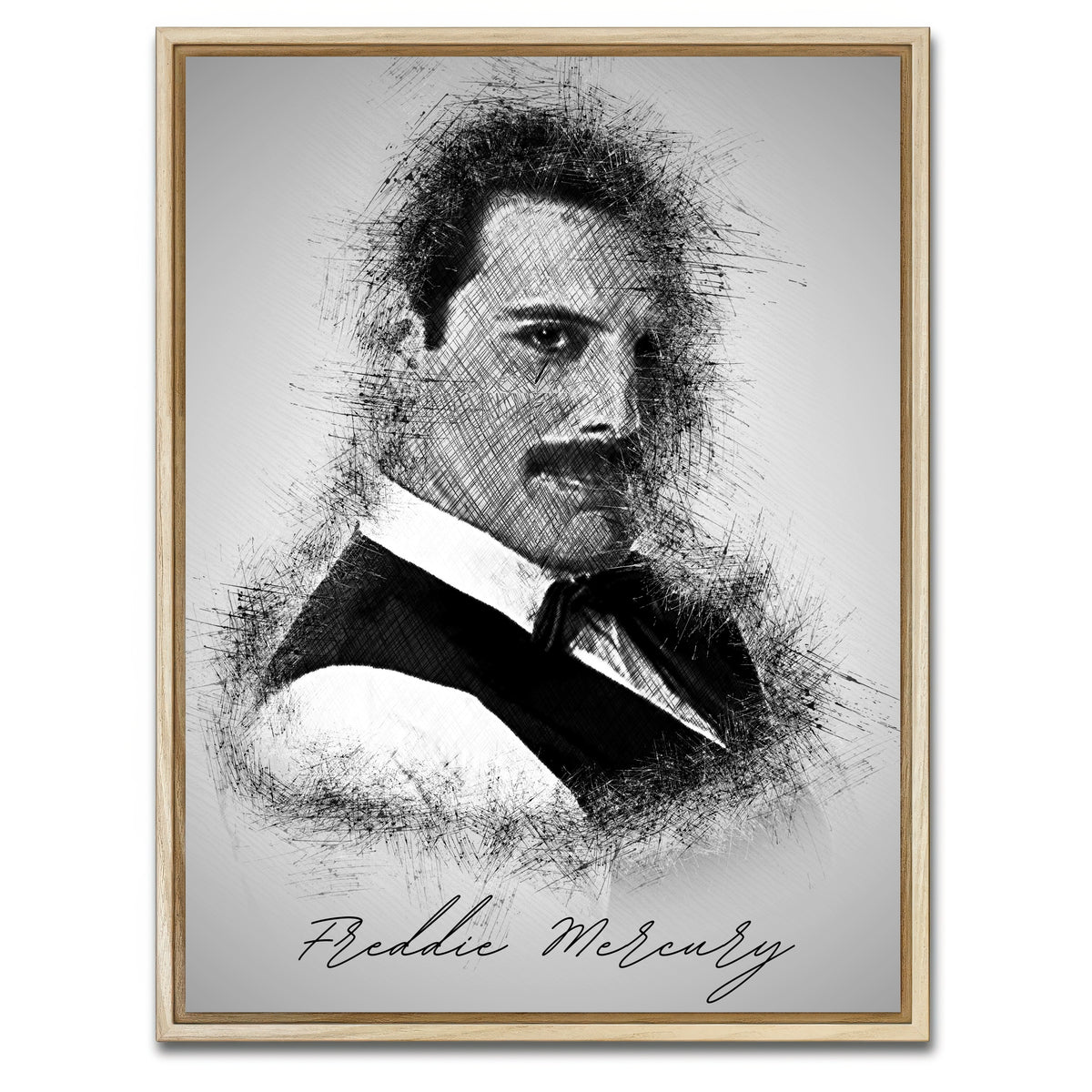AUTO-MOCKUP WHITE | Freddie Mercury sketch | 1 Piece | Natural Framed Canvas | group=3x4