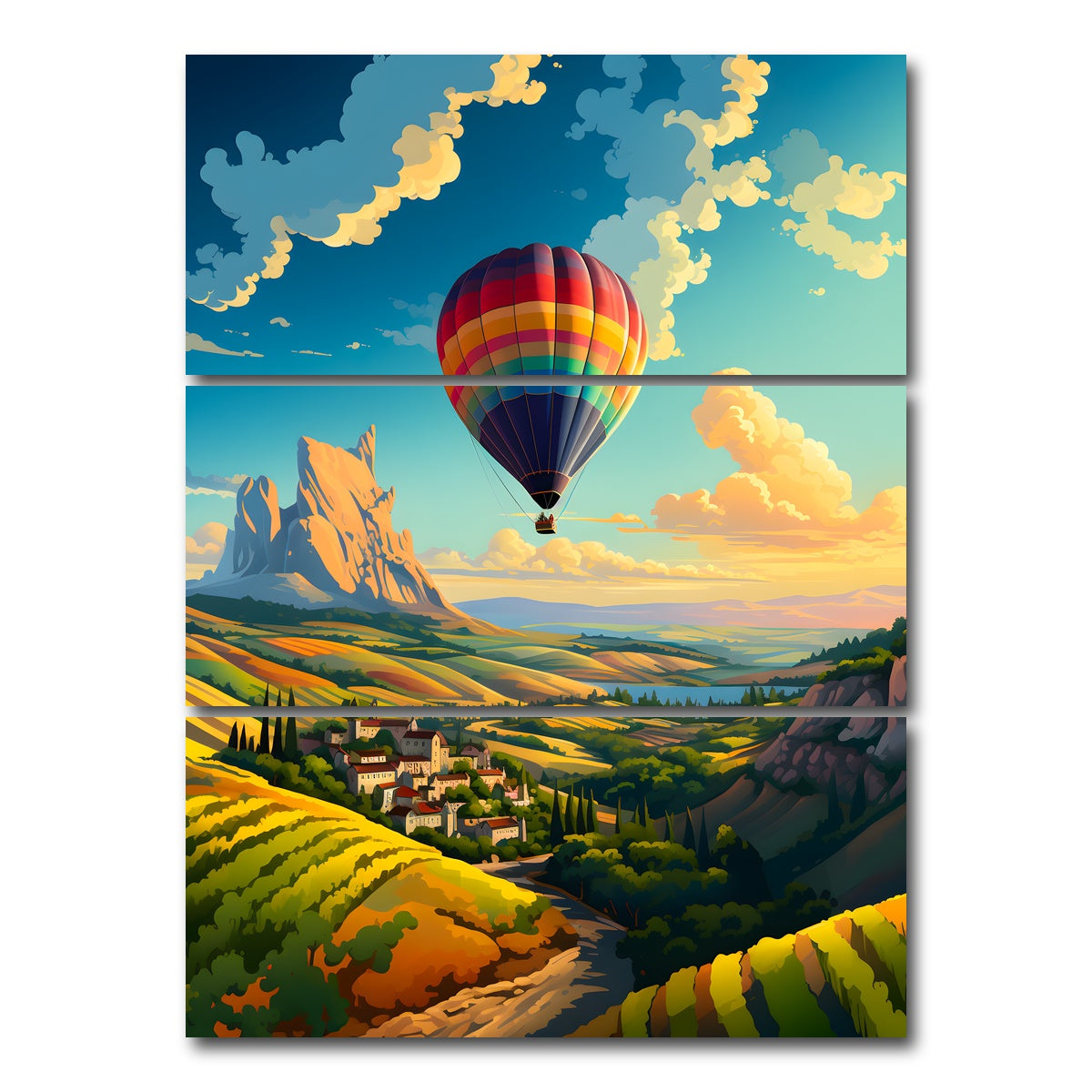 AUTO-MOCKUP WHITE | French Vineyards | 3 Piece | Gallery Wrap Canvas | group=8x18_stacked