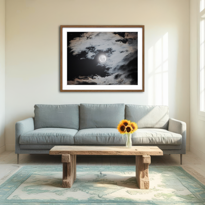 AUTO-MOCKUP ROOM | Full Moon Behind Clouds Wall Art