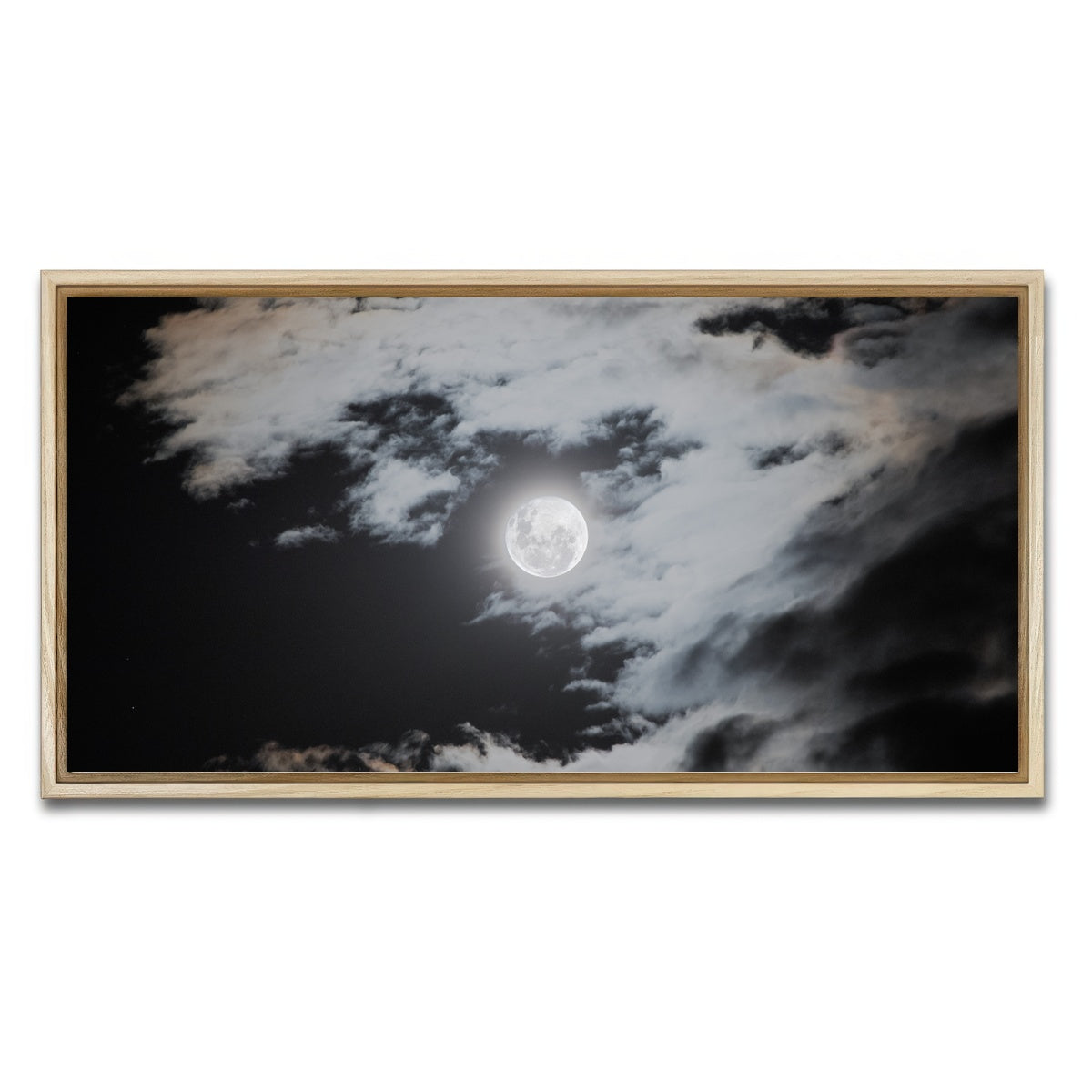 AUTO-MOCKUP WHITE | Full moon behind clouds | 1 Piece | Natural Framed Canvas | group=2x1