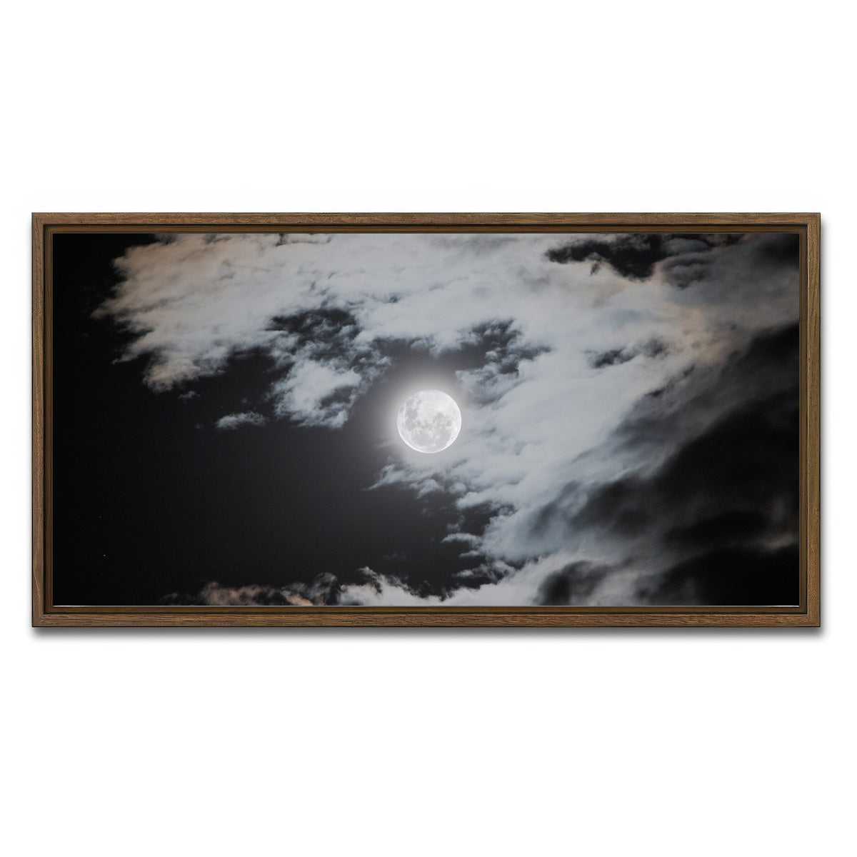 AUTO-MOCKUP WHITE | Full moon behind clouds | 1 Piece | Walnut Framed Canvas | group=2x1
