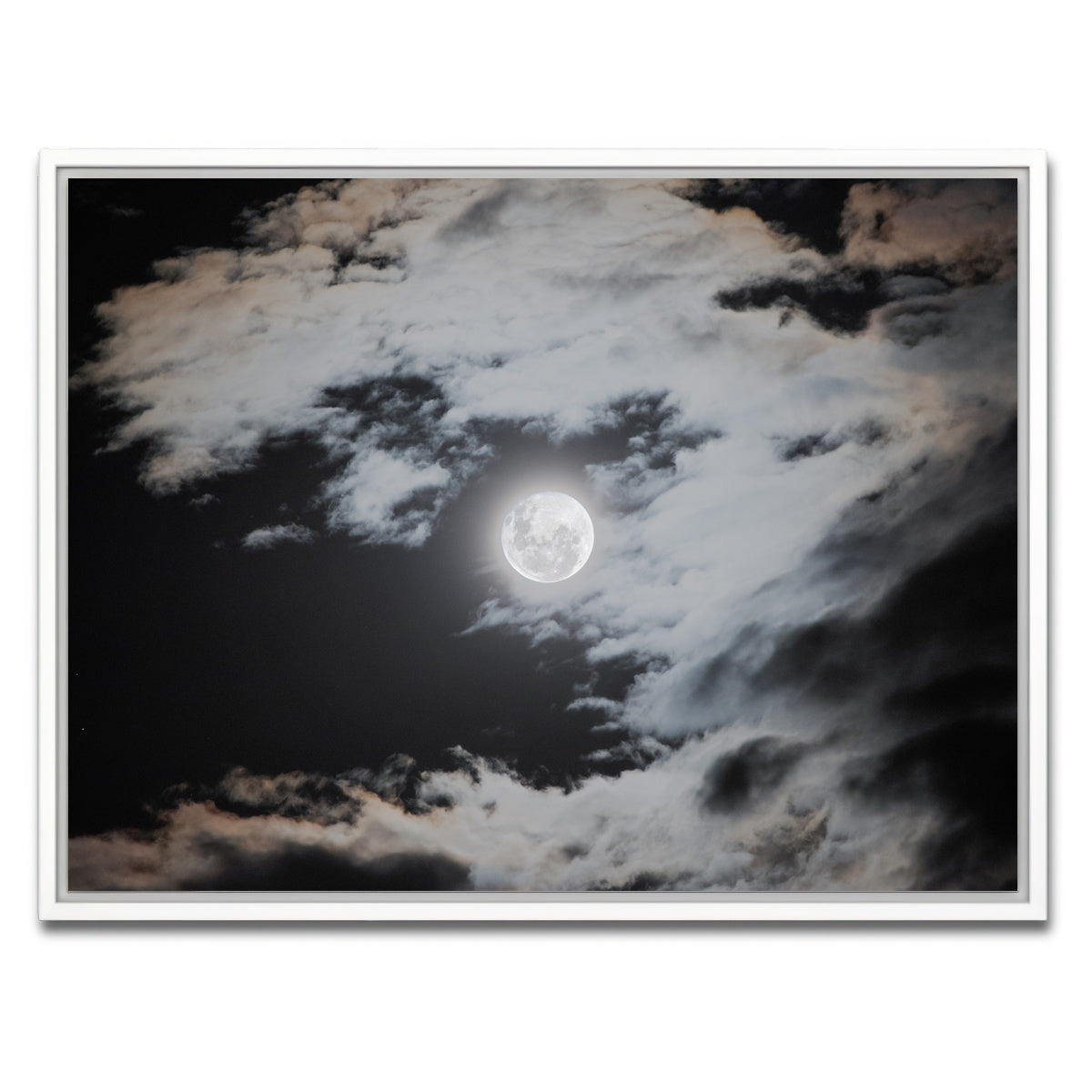 AUTO-MOCKUP WHITE | Full moon behind clouds | 1 Piece | White Framed Canvas | group=4x3