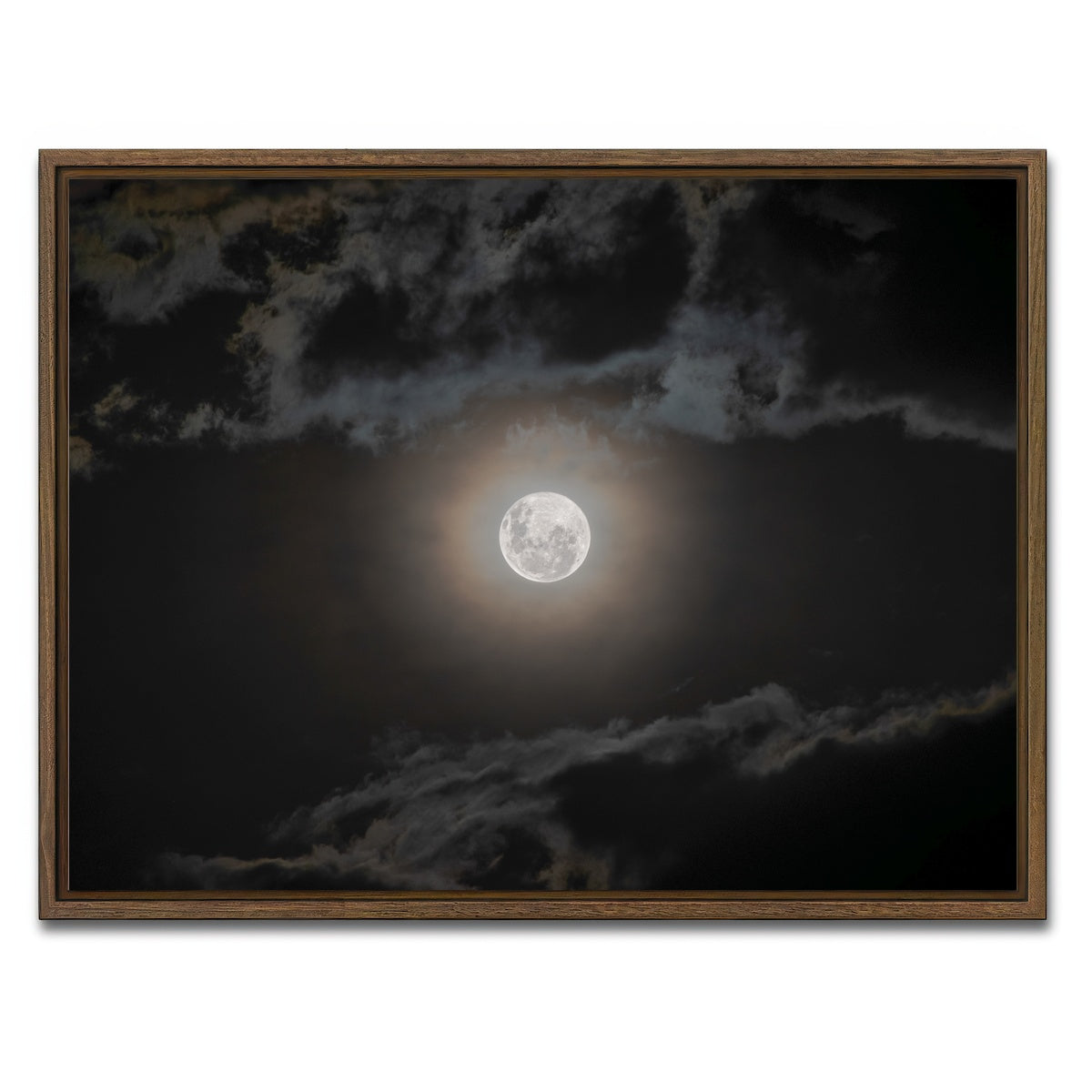 AUTO-MOCKUP WHITE | Full moon on a cloudy night | 1 Piece | Walnut Framed Canvas | group=4x3
