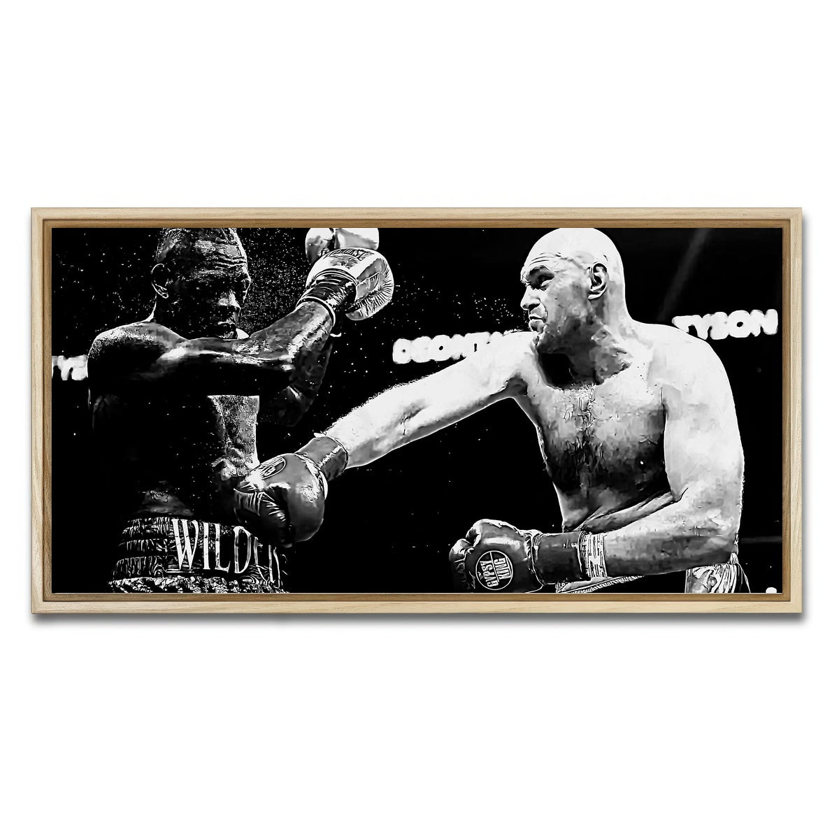 AUTO-MOCKUP WHITE | Fury Vs. Wilder Grayscale | 1 Piece | Natural Framed Canvas | group=2x1
