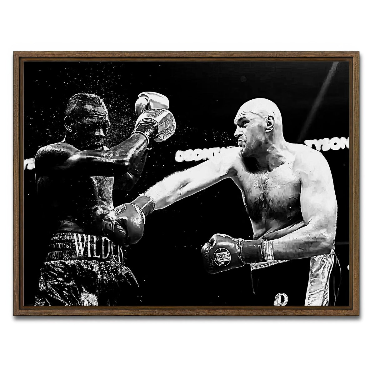 AUTO-MOCKUP WHITE | Fury Vs. Wilder Grayscale | 1 Piece | Walnut Framed Canvas | group=4x3