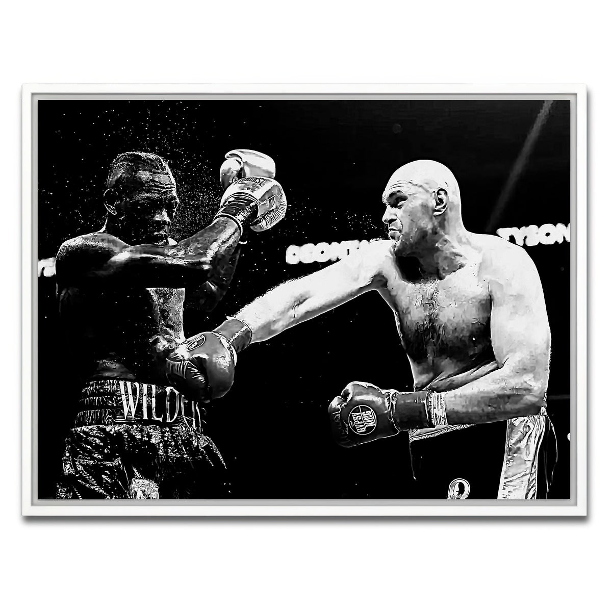 AUTO-MOCKUP WHITE | Fury Vs. Wilder Grayscale | 1 Piece | White Framed Canvas | group=4x3