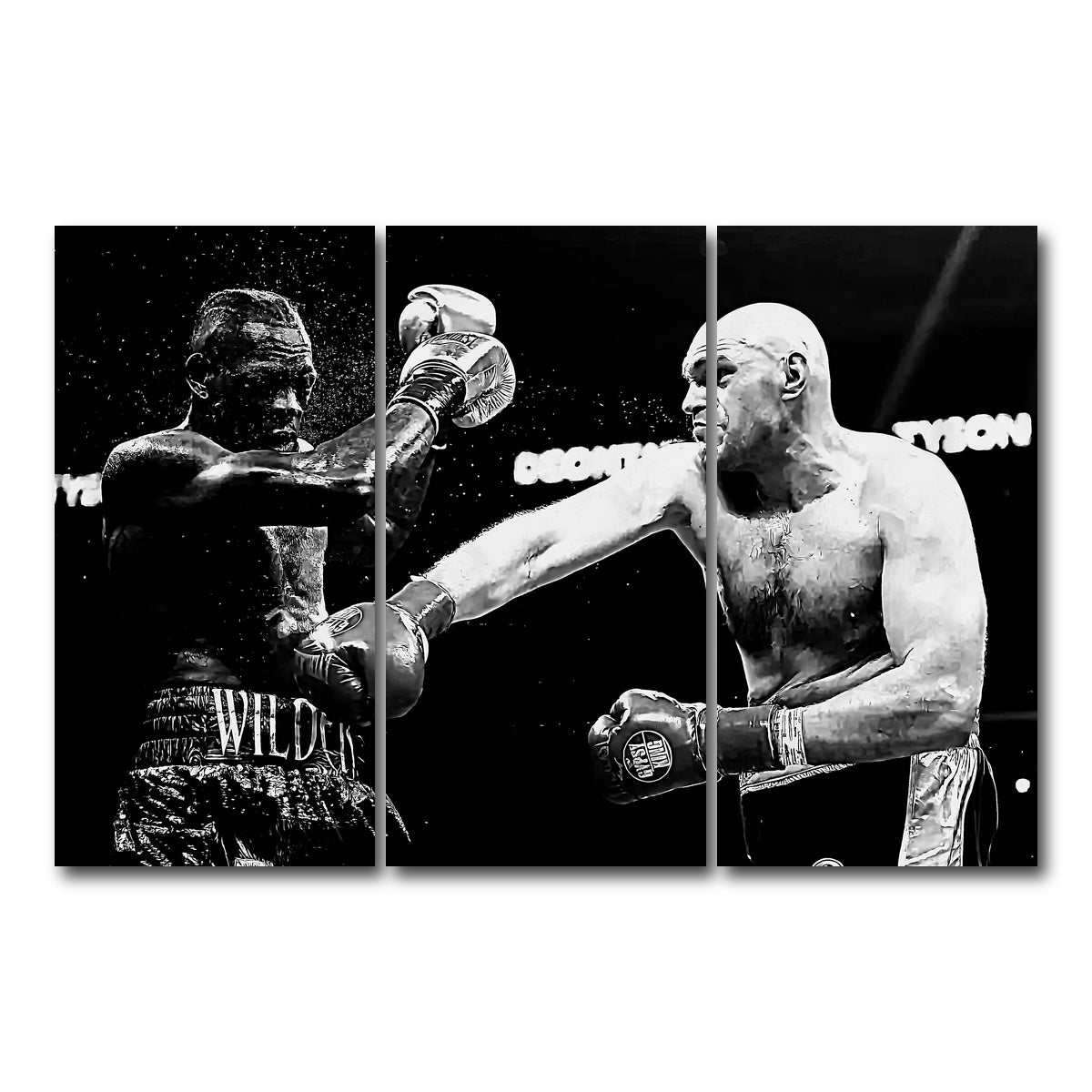 AUTO-MOCKUP WHITE | Fury Vs. Wilder Grayscale | 3 Piece | Gallery Wrap Canvas | group=12x24
