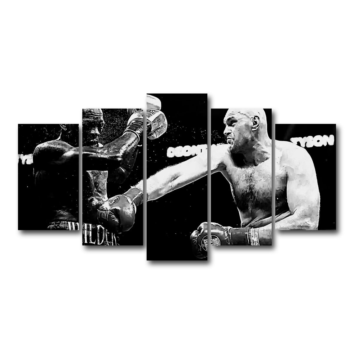 AUTO-MOCKUP WHITE | Fury Vs. Wilder Grayscale | 5 Piece | Gallery Wrap Canvas | group=5_normal