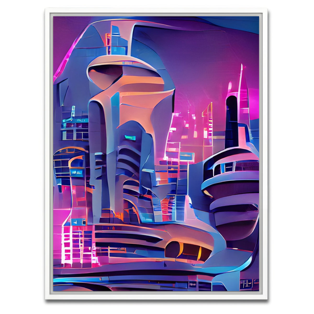 AUTO-MOCKUP WHITE | Futuristic City | 1 Piece | White Framed Canvas | group=3x4
