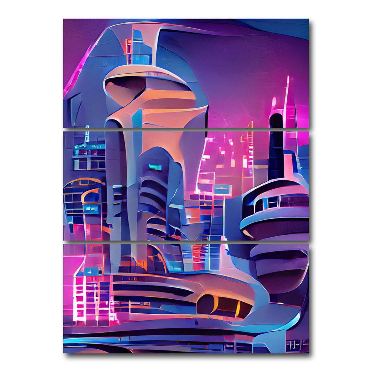 AUTO-MOCKUP WHITE | Futuristic City | 3 Piece | Gallery Wrap Canvas | group=8x18_stacked