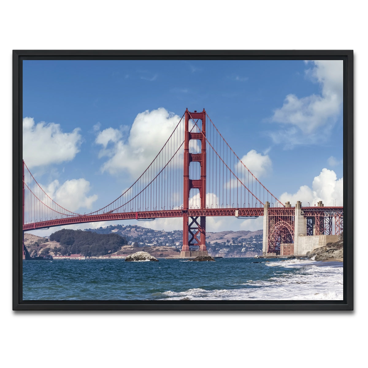 AUTO-MOCKUP WHITE | GOLDEN GATE Baker Beach Panoramic | 1 Piece | Black Framed Canvas | group=4x3
