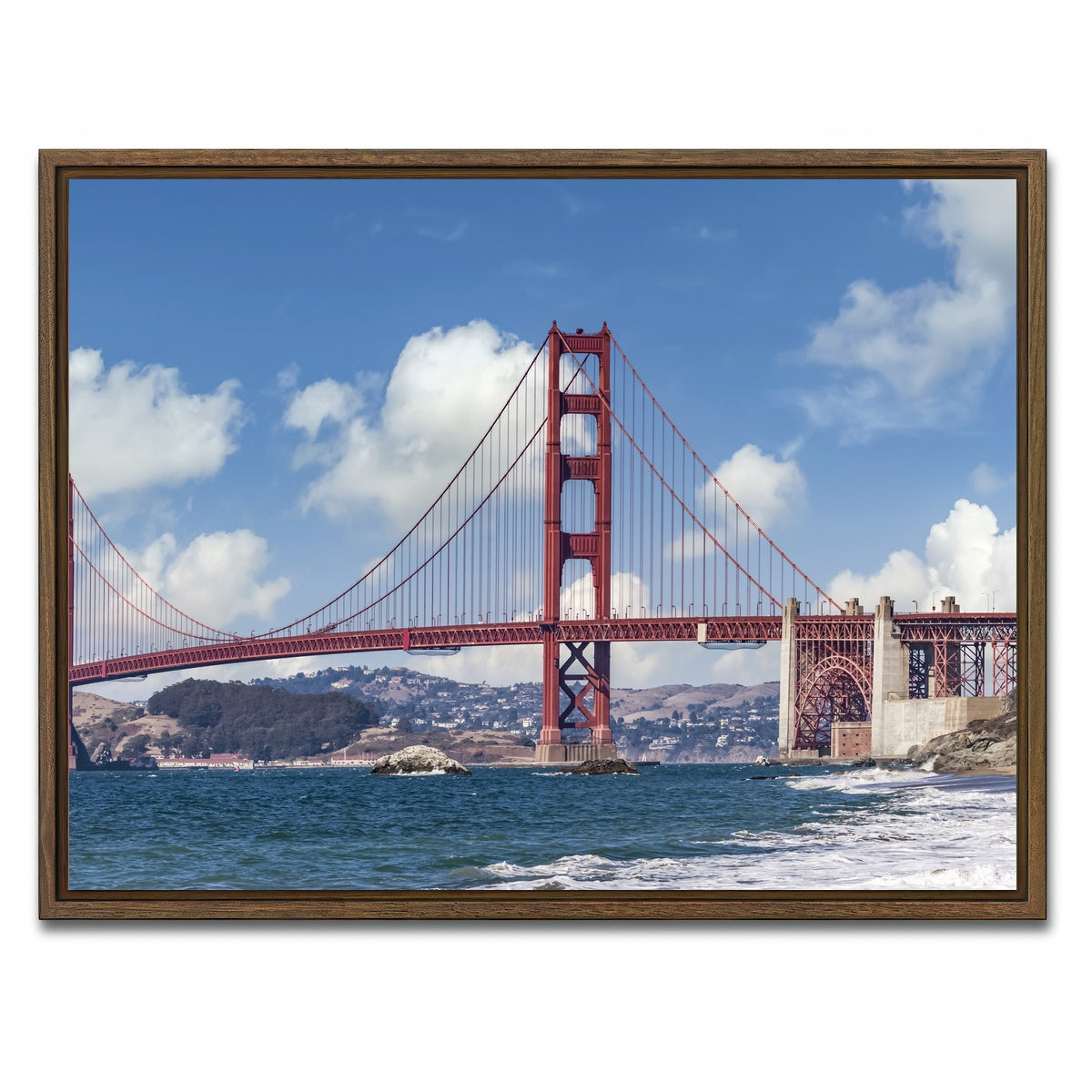 AUTO-MOCKUP WHITE | GOLDEN GATE Baker Beach Panoramic | 1 Piece | Walnut Framed Canvas | group=4x3