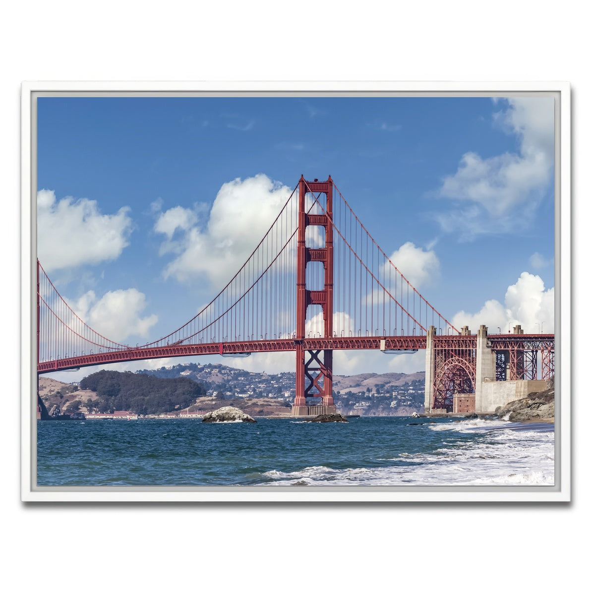 AUTO-MOCKUP WHITE | GOLDEN GATE Baker Beach Panoramic | 1 Piece | White Framed Canvas | group=4x3