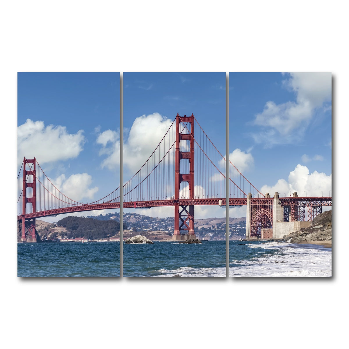 AUTO-MOCKUP WHITE | GOLDEN GATE Baker Beach Panoramic | 3 Piece | Gallery Wrap Canvas | group=12x24