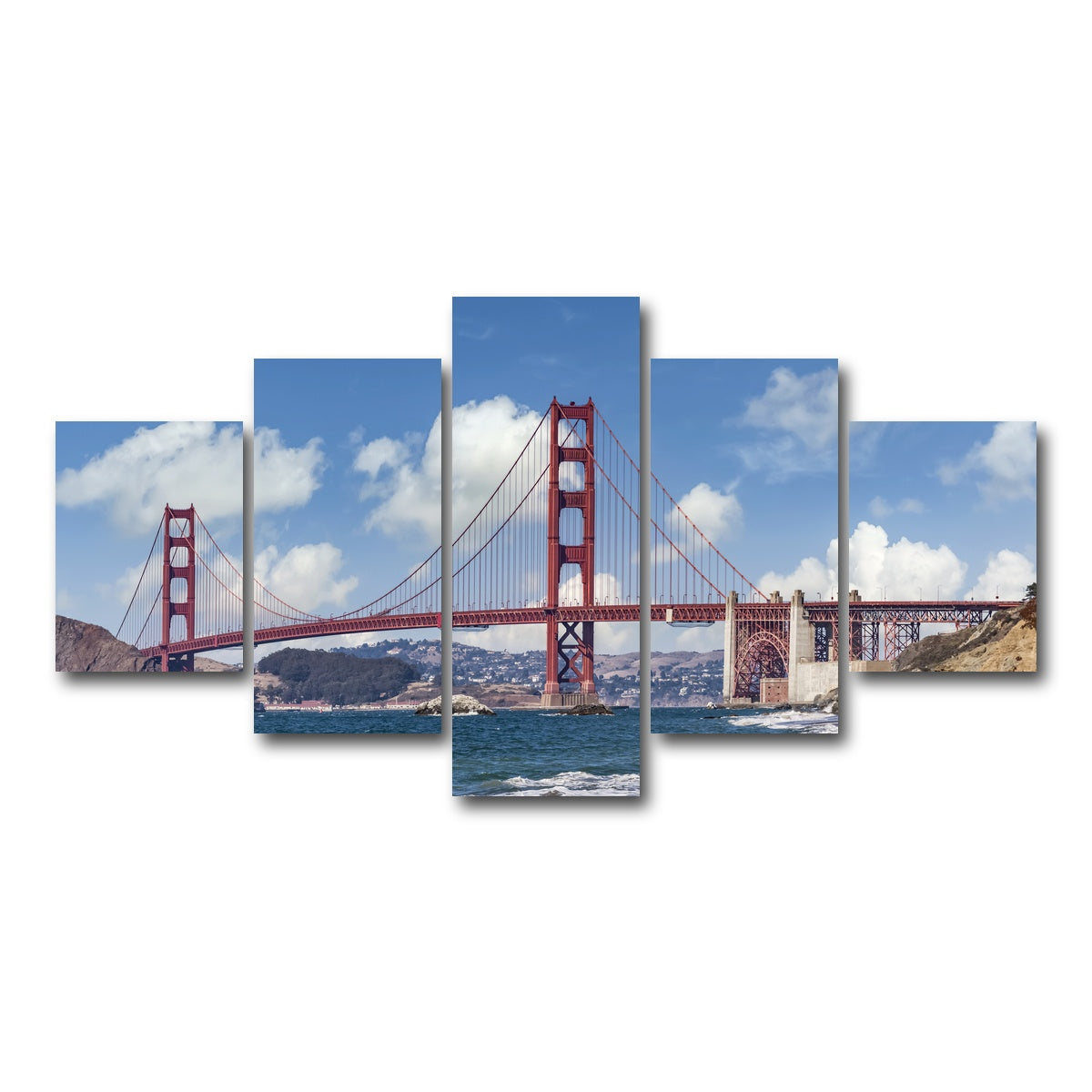 AUTO-MOCKUP WHITE | GOLDEN GATE Baker Beach Panoramic | 5 Piece | Gallery Wrap Canvas | group=5_short