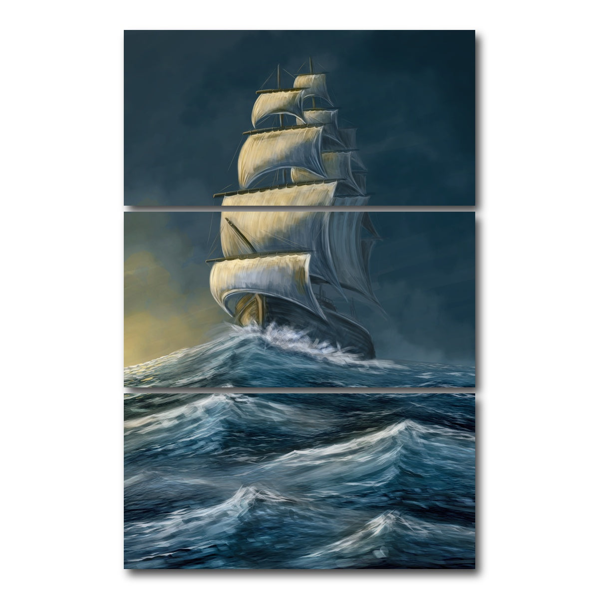 AUTO-MOCKUP WHITE | Galleon under the dark sky | 3 Piece | Gallery Wrap Canvas | group=12x24_stacked