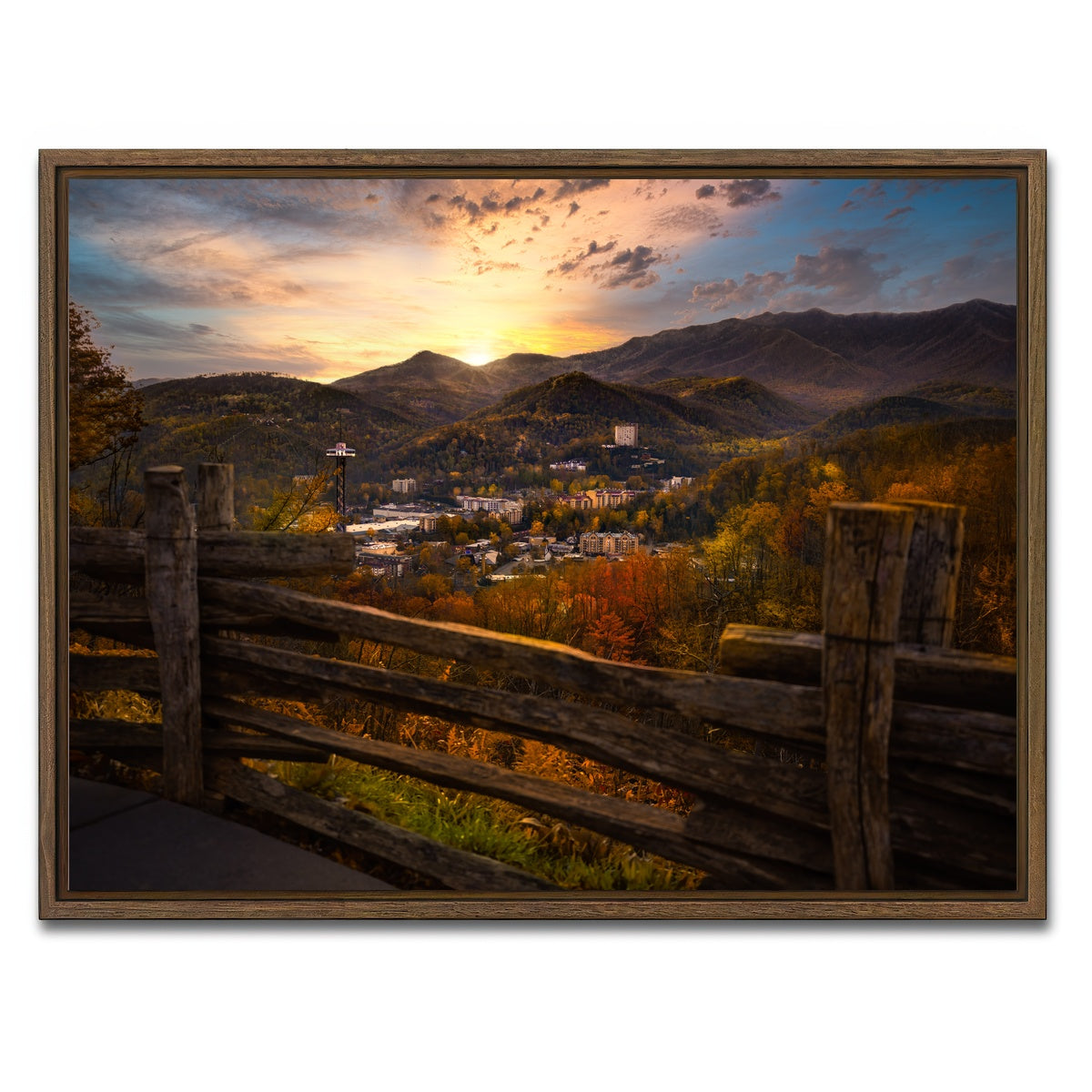 AUTO-MOCKUP WHITE | Gatlinburg Sunset | 1 Piece | Walnut Framed Canvas | group=4x3
