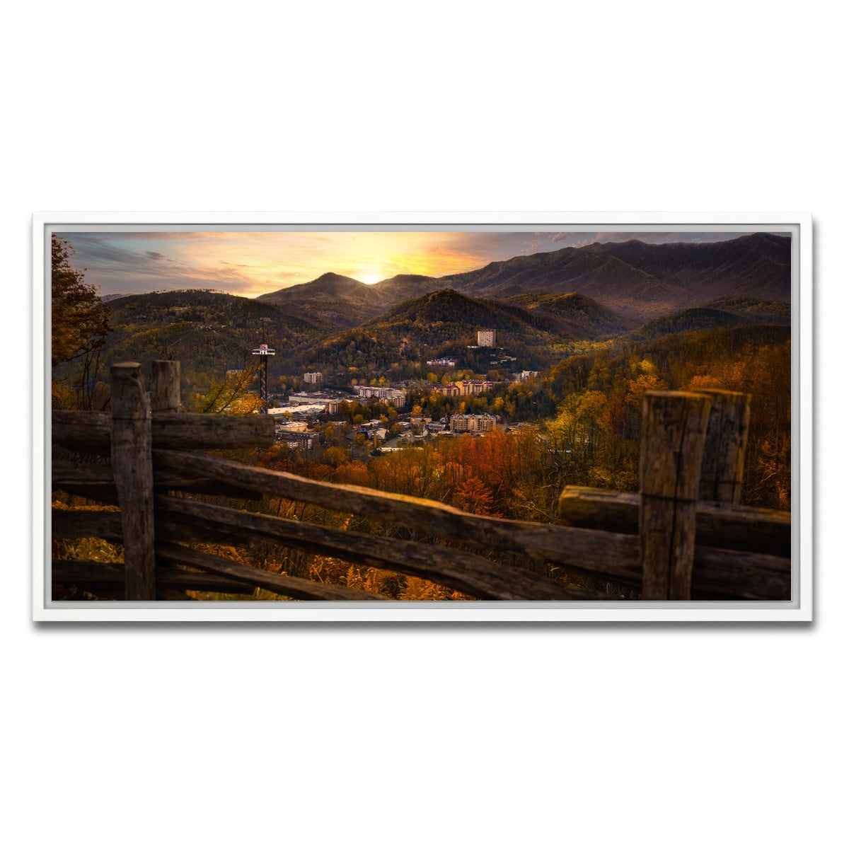 AUTO-MOCKUP WHITE | Gatlinburg Sunset | 1 Piece | White Framed Canvas | group=2x1