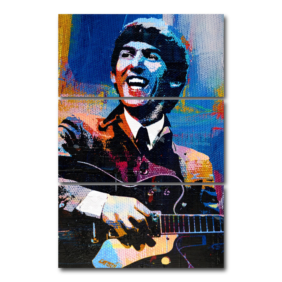 AUTO-MOCKUP WHITE | George Harrison Beatles | 3 Piece | Gallery Wrap Canvas | group=12x24_stacked