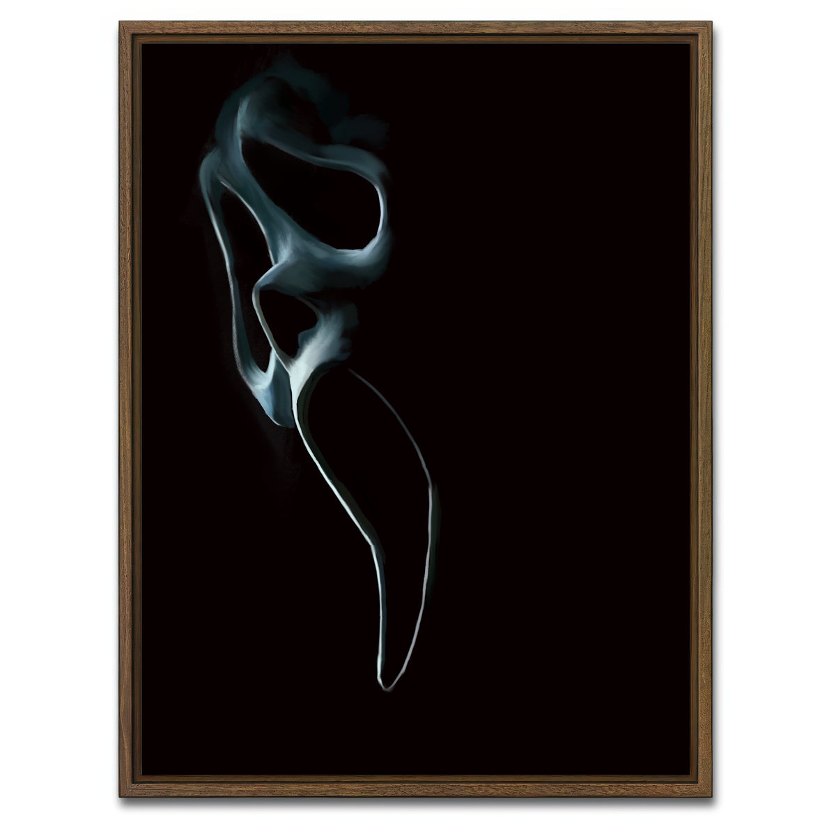 AUTO-MOCKUP WHITE | Ghost face out of the shadows | 1 Piece | Walnut Framed Canvas | group=3x4