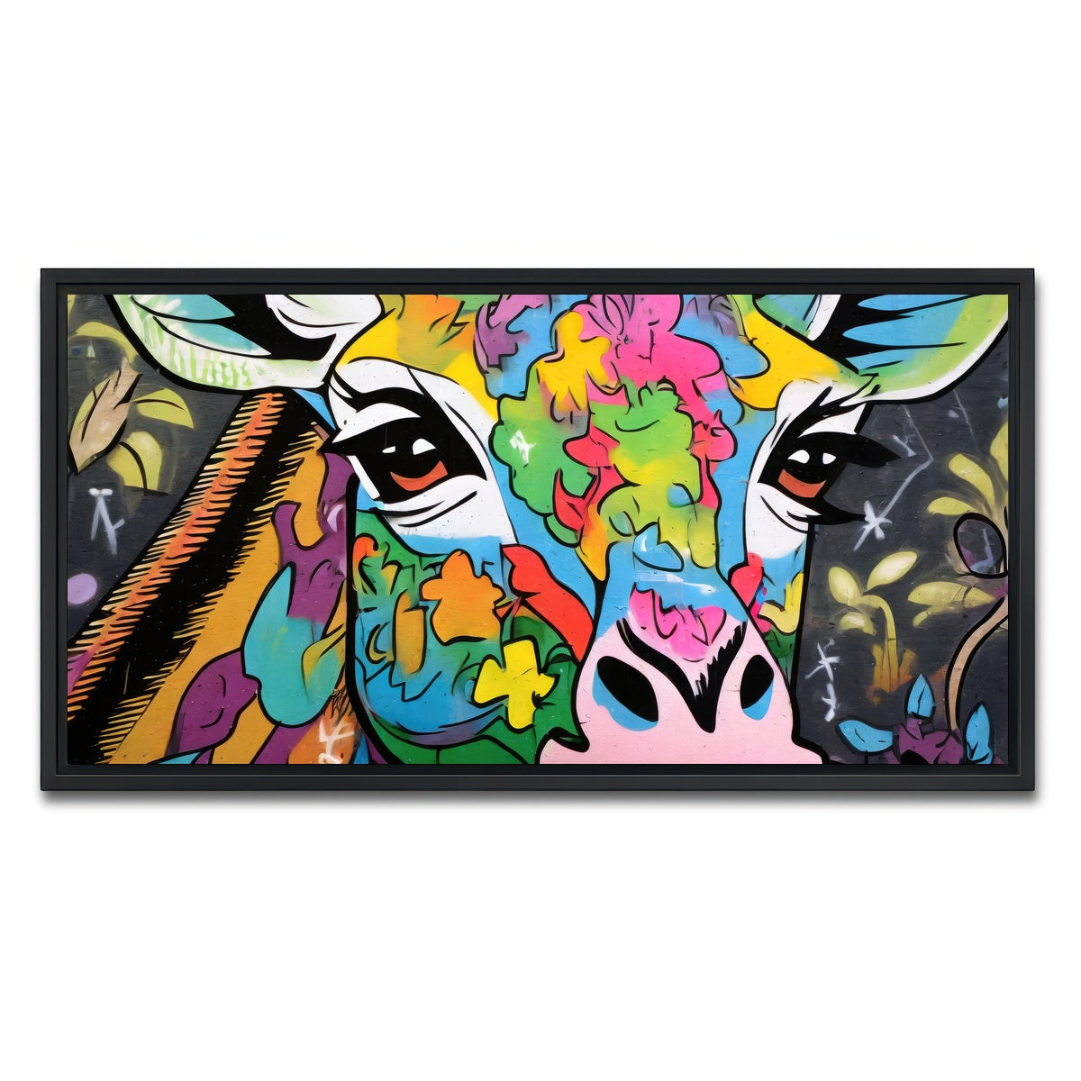 AUTO-MOCKUP WHITE | Giraffe Graffiti | 1 Piece | Black Framed Canvas | group=2x1