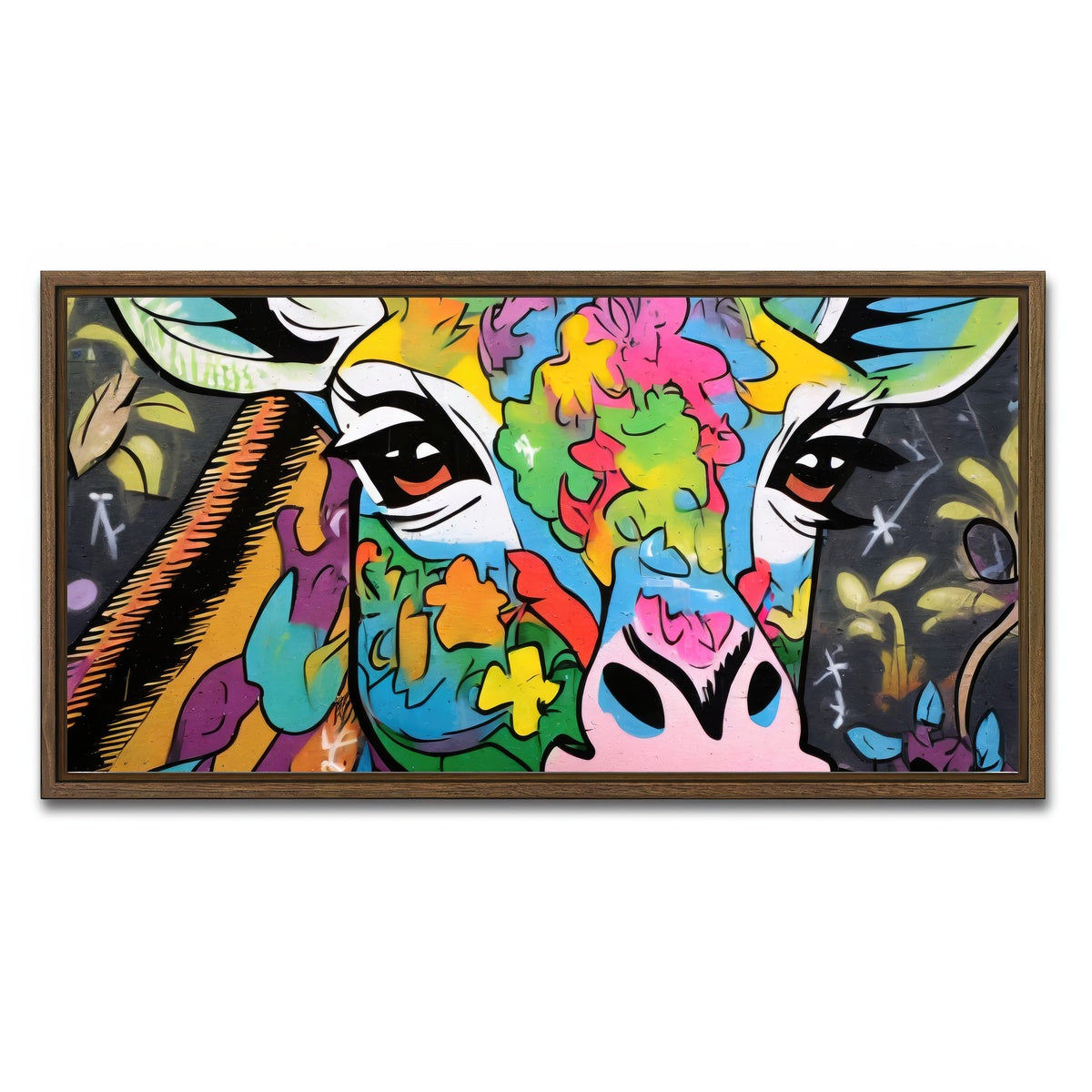 AUTO-MOCKUP WHITE | Giraffe Graffiti | 1 Piece | Walnut Framed Canvas | group=2x1
