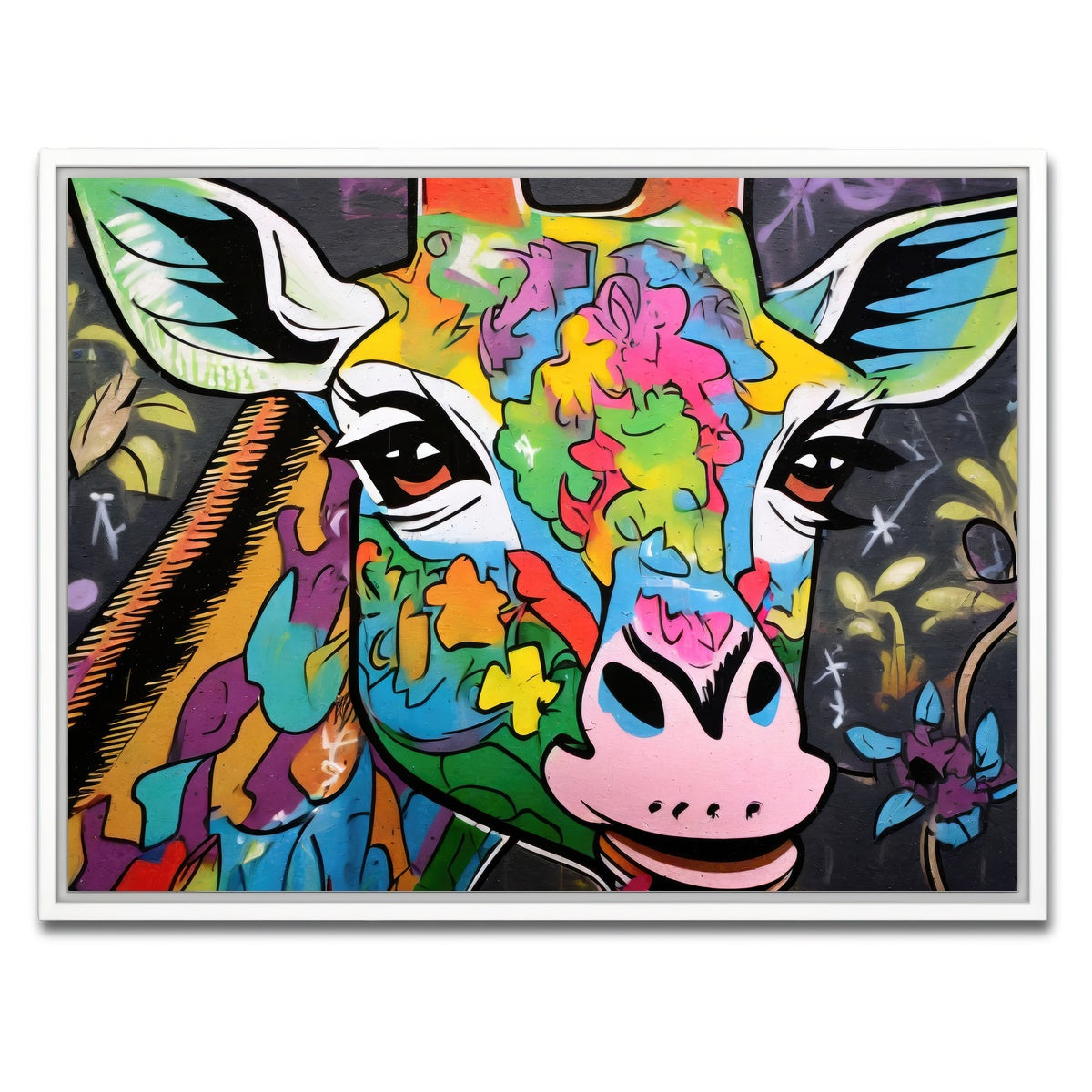 AUTO-MOCKUP WHITE | Giraffe Graffiti | 1 Piece | White Framed Canvas | group=4x3