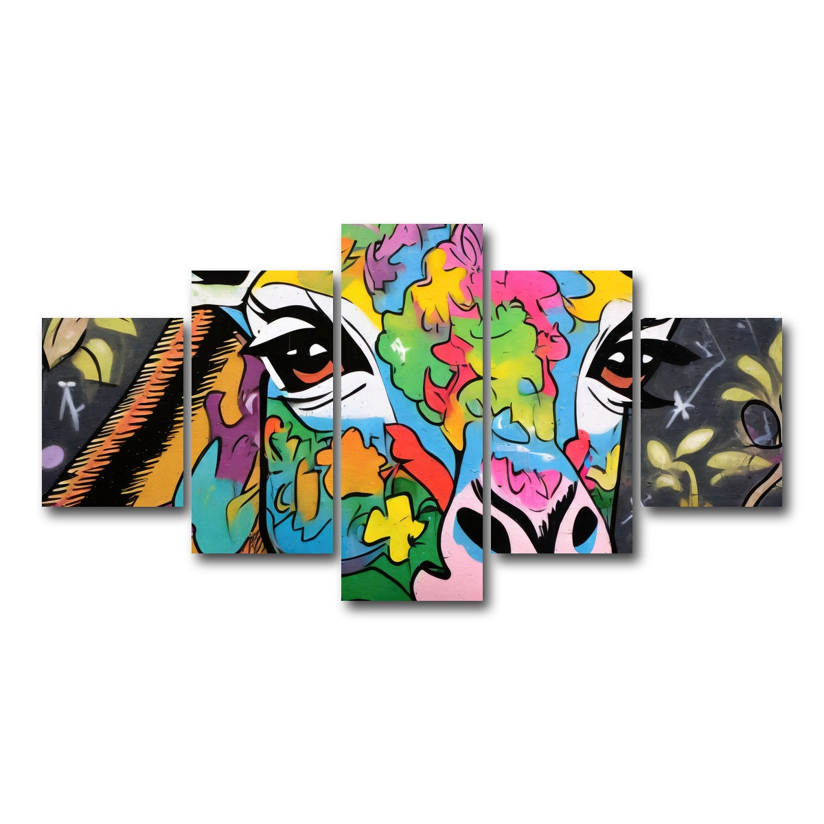 AUTO-MOCKUP WHITE | Giraffe Graffiti | 5 Piece | Gallery Wrap Canvas | group=5_short