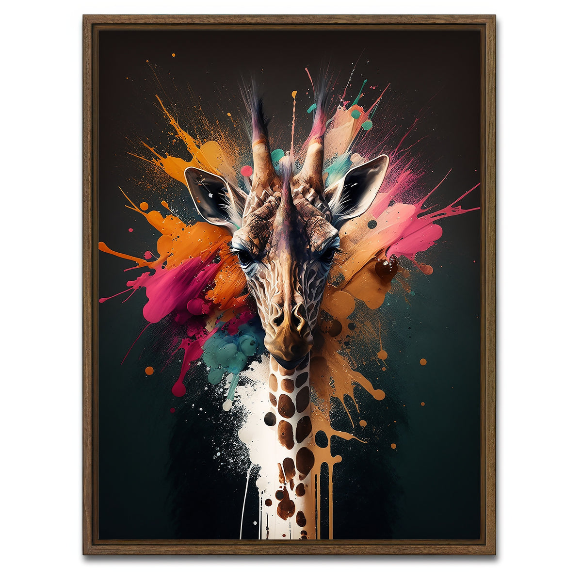 AUTO-MOCKUP WHITE | Giraffe Portrait | 1 Piece | Walnut Framed Canvas | group=3x4