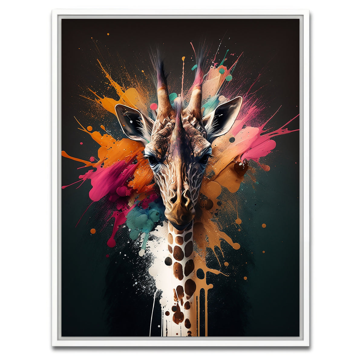 AUTO-MOCKUP WHITE | Giraffe Portrait | 1 Piece | White Framed Canvas | group=3x4