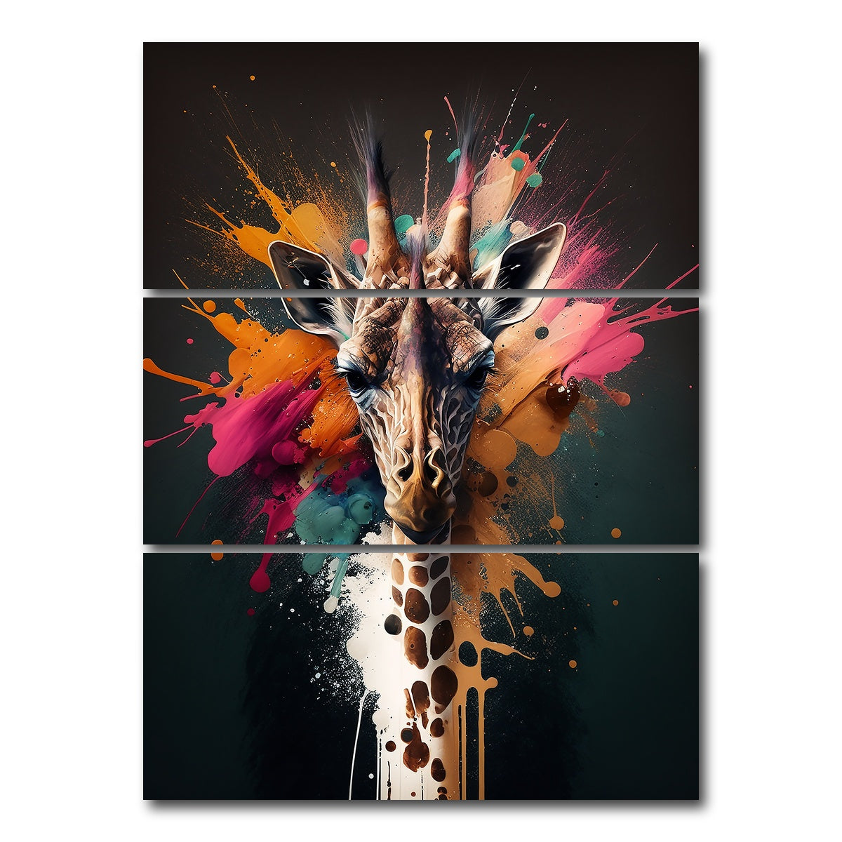 AUTO-MOCKUP WHITE | Giraffe Portrait | 3 Piece | Gallery Wrap Canvas | group=8x18_stacked