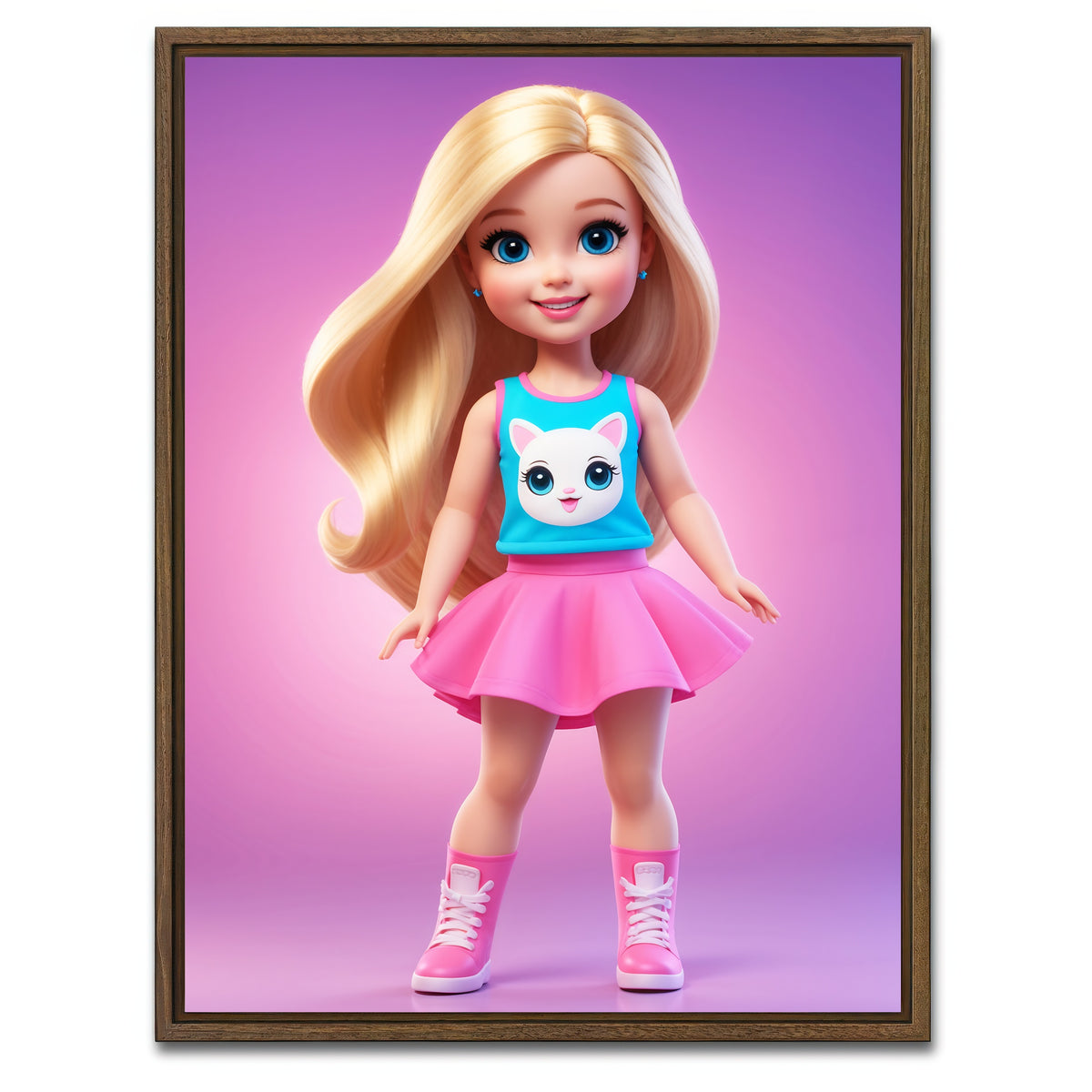 AUTO-MOCKUP WHITE | Girl Doll | 1 Piece | Walnut Framed Canvas | group=3x4