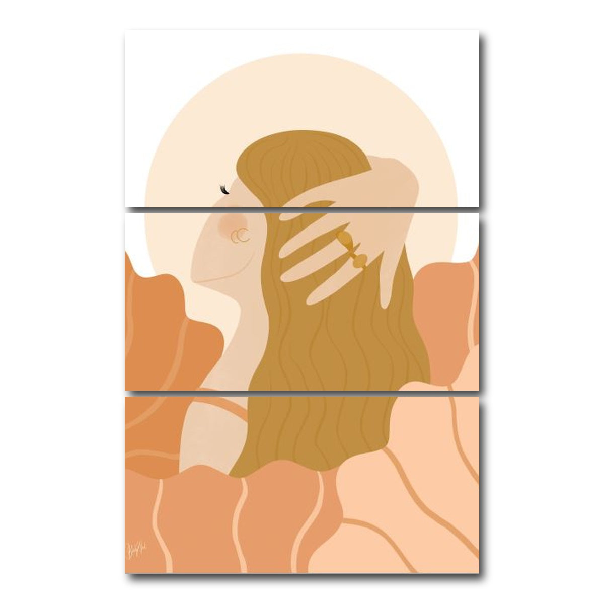 AUTO-MOCKUP WHITE | Girl Dreaming In Soft Peach Colors | 3 Piece | Gallery Wrap Canvas | group=12x24_stacked