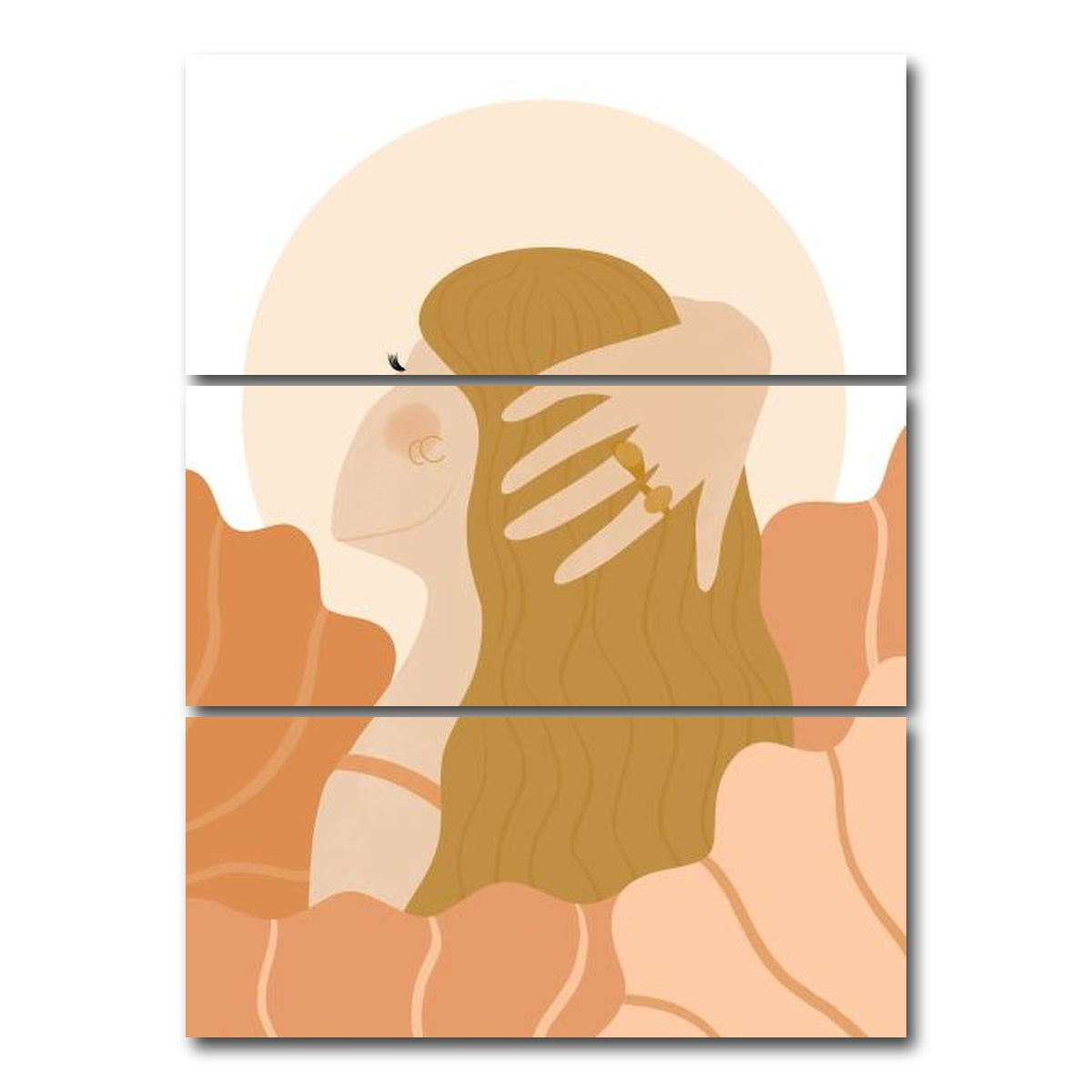 AUTO-MOCKUP WHITE | Girl Dreaming In Soft Peach Colors | 3 Piece | Gallery Wrap Canvas | group=8x18_stacked