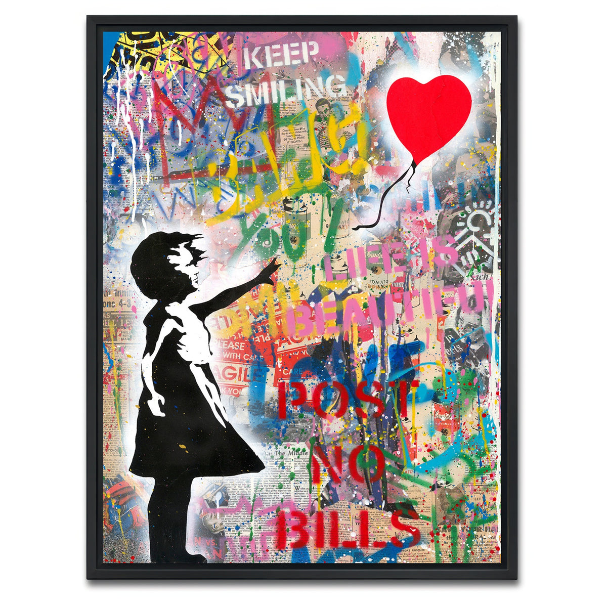 AUTO-MOCKUP WHITE | Girl With A Balloon | 1 Piece | Black Framed Canvas | group=3x4