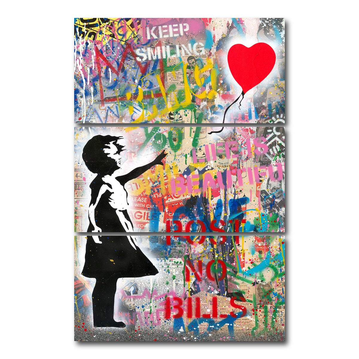 AUTO-MOCKUP WHITE | Girl With A Balloon | 3 Piece | Gallery Wrap Canvas | group=12x24_stacked