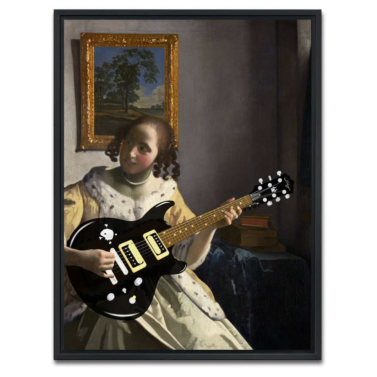 AUTO-MOCKUP WHITE | Girl With An Electric Guitar | 1 Piece | Black Framed Canvas | group=3x4