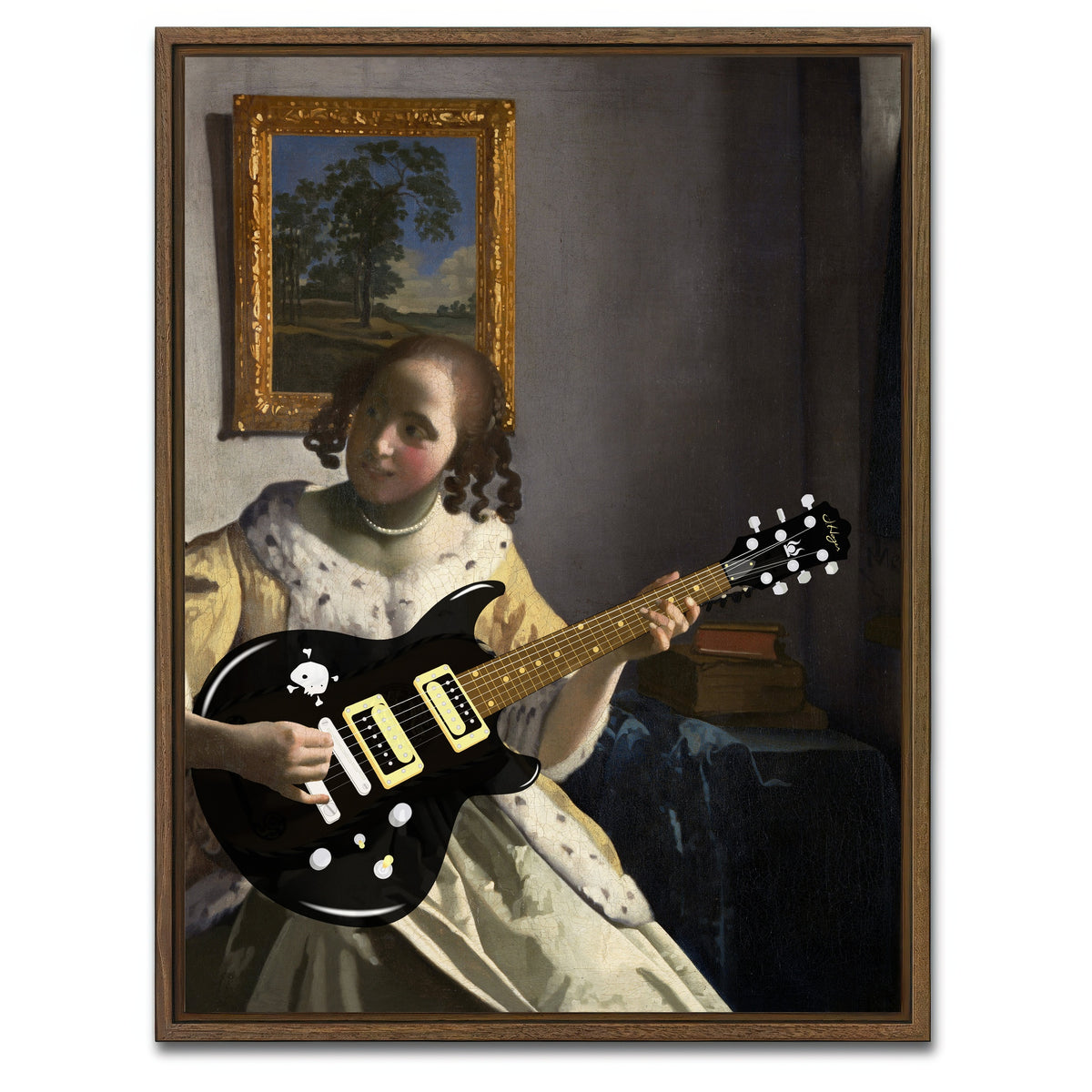 AUTO-MOCKUP WHITE | Girl With An Electric Guitar | 1 Piece | Walnut Framed Canvas | group=3x4