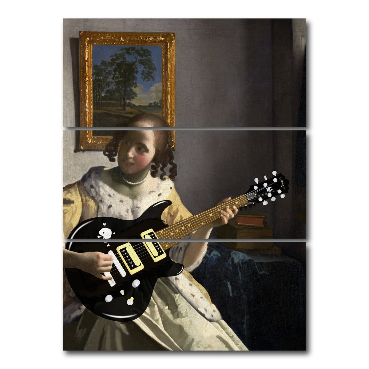 AUTO-MOCKUP WHITE | Girl With An Electric Guitar | 3 Piece | Gallery Wrap Canvas | group=8x18_stacked