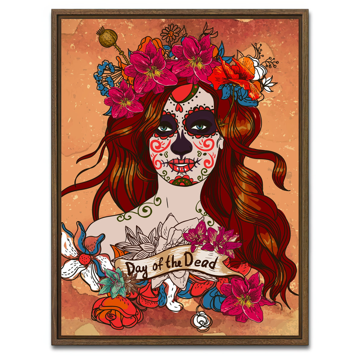AUTO-MOCKUP WHITE | Girl With Sugar Skull | 1 Piece | Walnut Framed Canvas | group=3x4