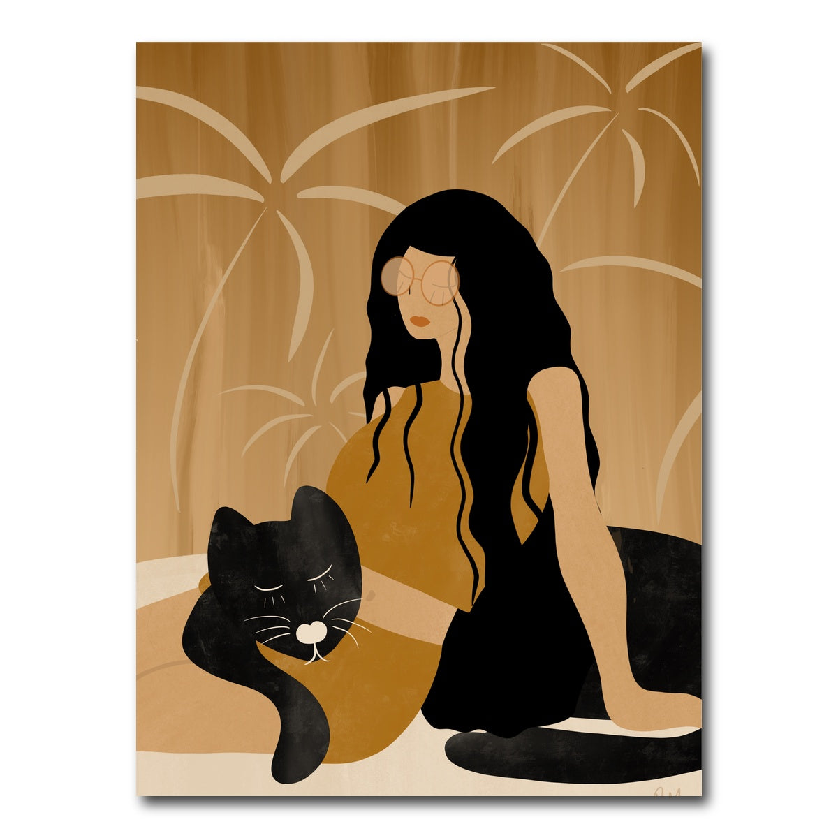 AUTO-MOCKUP WHITE | Girl and Wild Black Cat | 1 Piece | Gallery Wrap Canvas | group=3x4