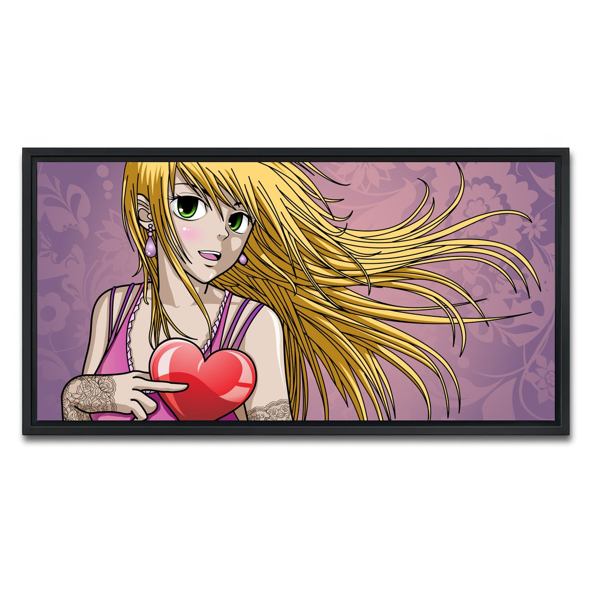 AUTO-MOCKUP WHITE | Girl holding heart | 1 Piece | Black Framed Canvas | group=2x1