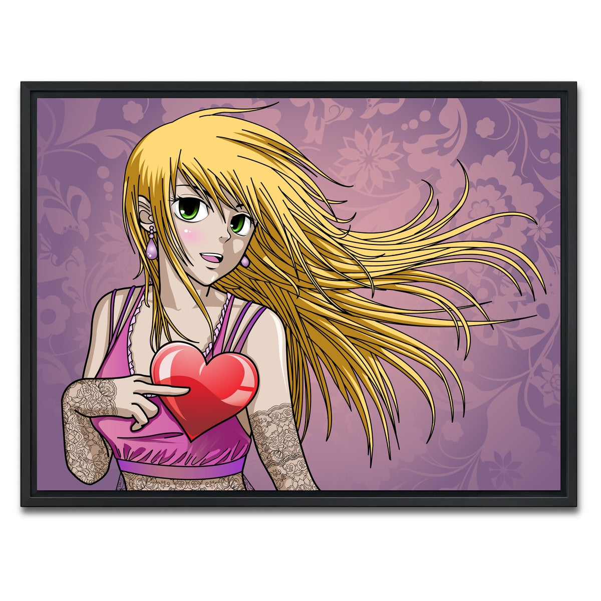 AUTO-MOCKUP WHITE | Girl holding heart | 1 Piece | Black Framed Canvas | group=4x3