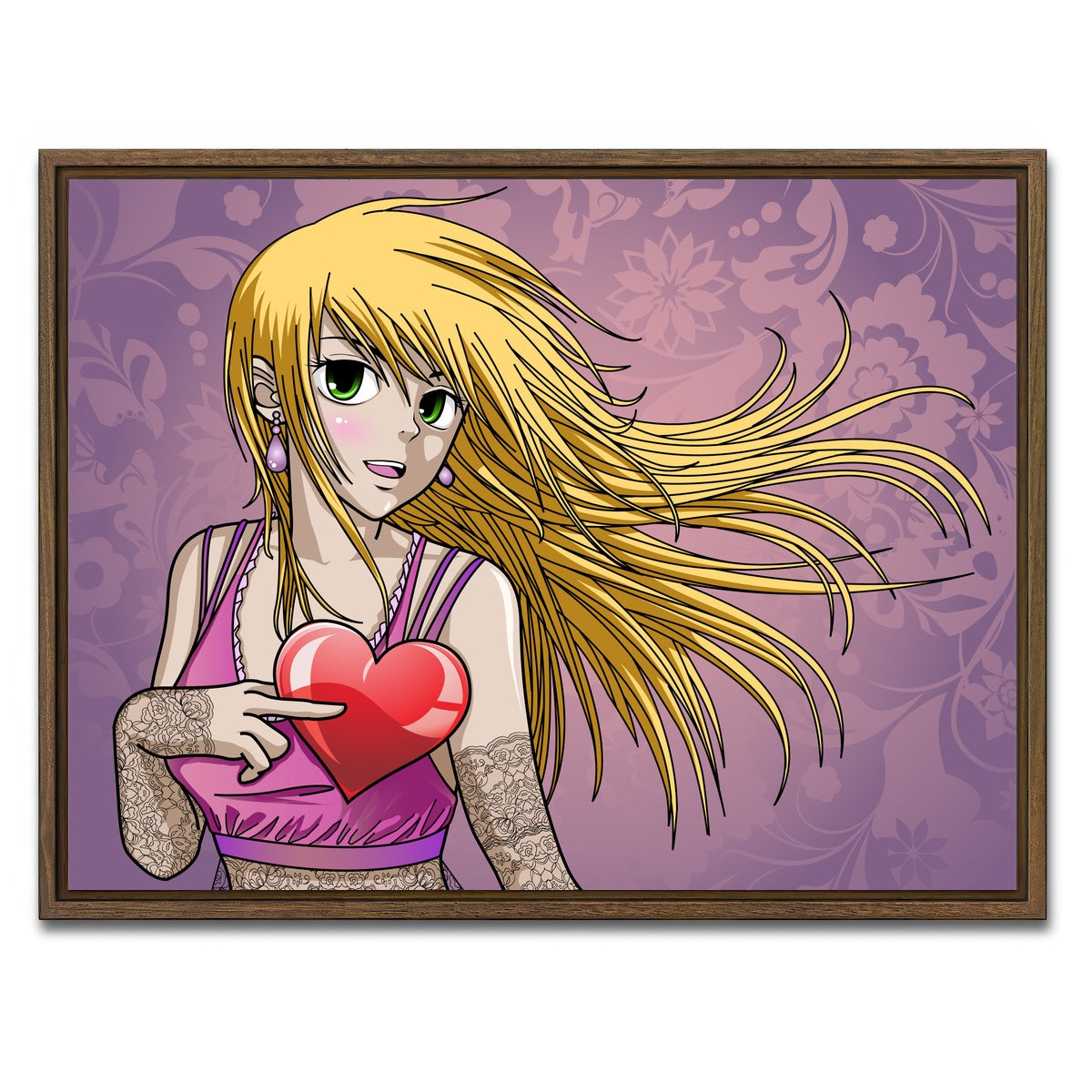 AUTO-MOCKUP WHITE | Girl holding heart | 1 Piece | Walnut Framed Canvas | group=4x3