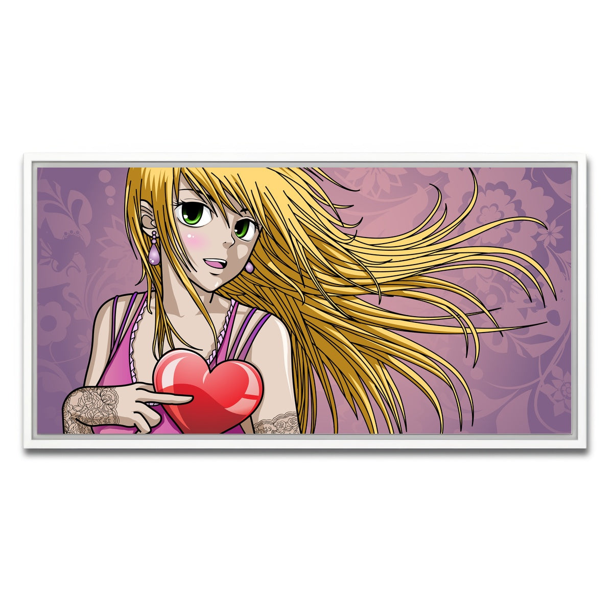 AUTO-MOCKUP WHITE | Girl holding heart | 1 Piece | White Framed Canvas | group=2x1