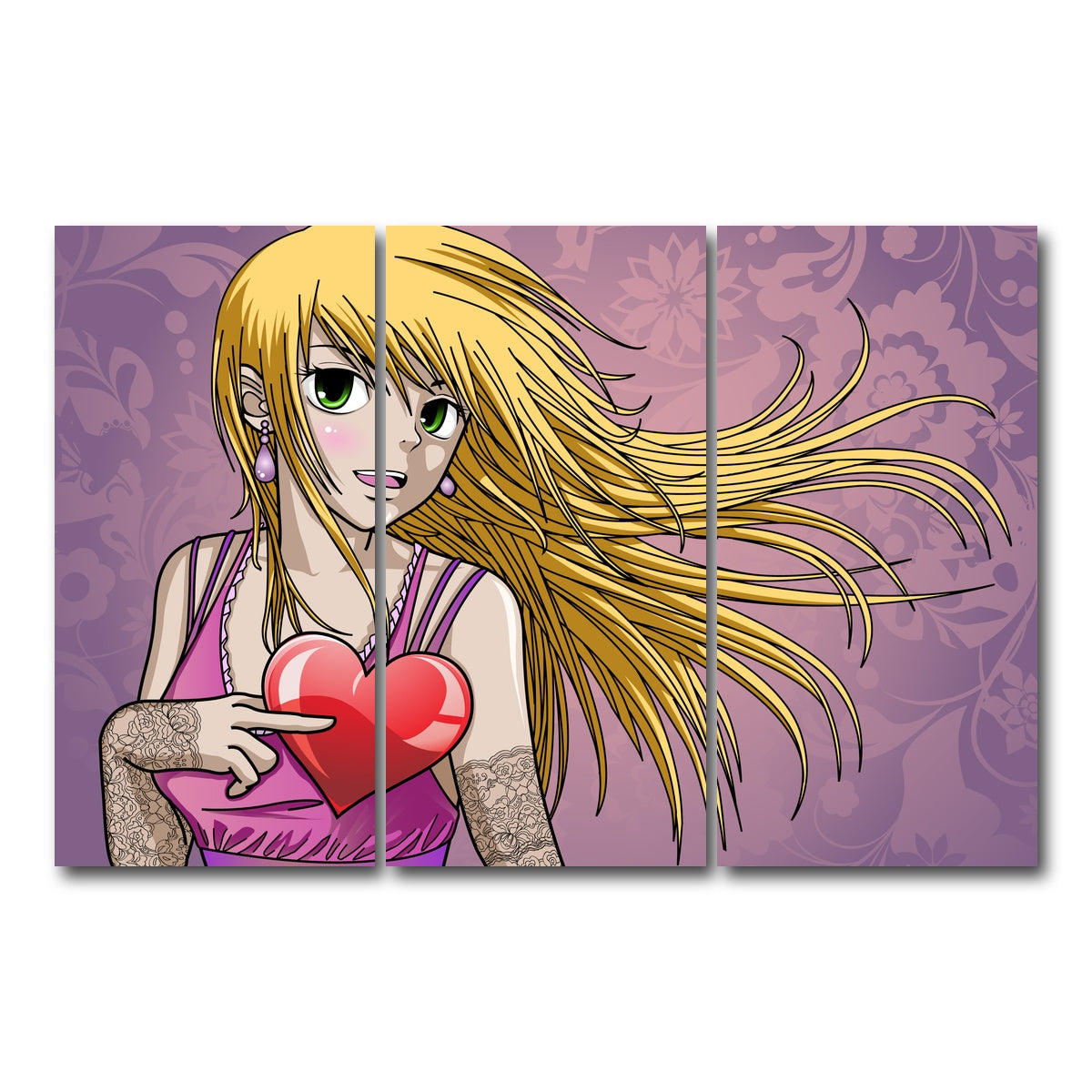 AUTO-MOCKUP WHITE | Girl holding heart | 3 Piece | Gallery Wrap Canvas | group=12x24