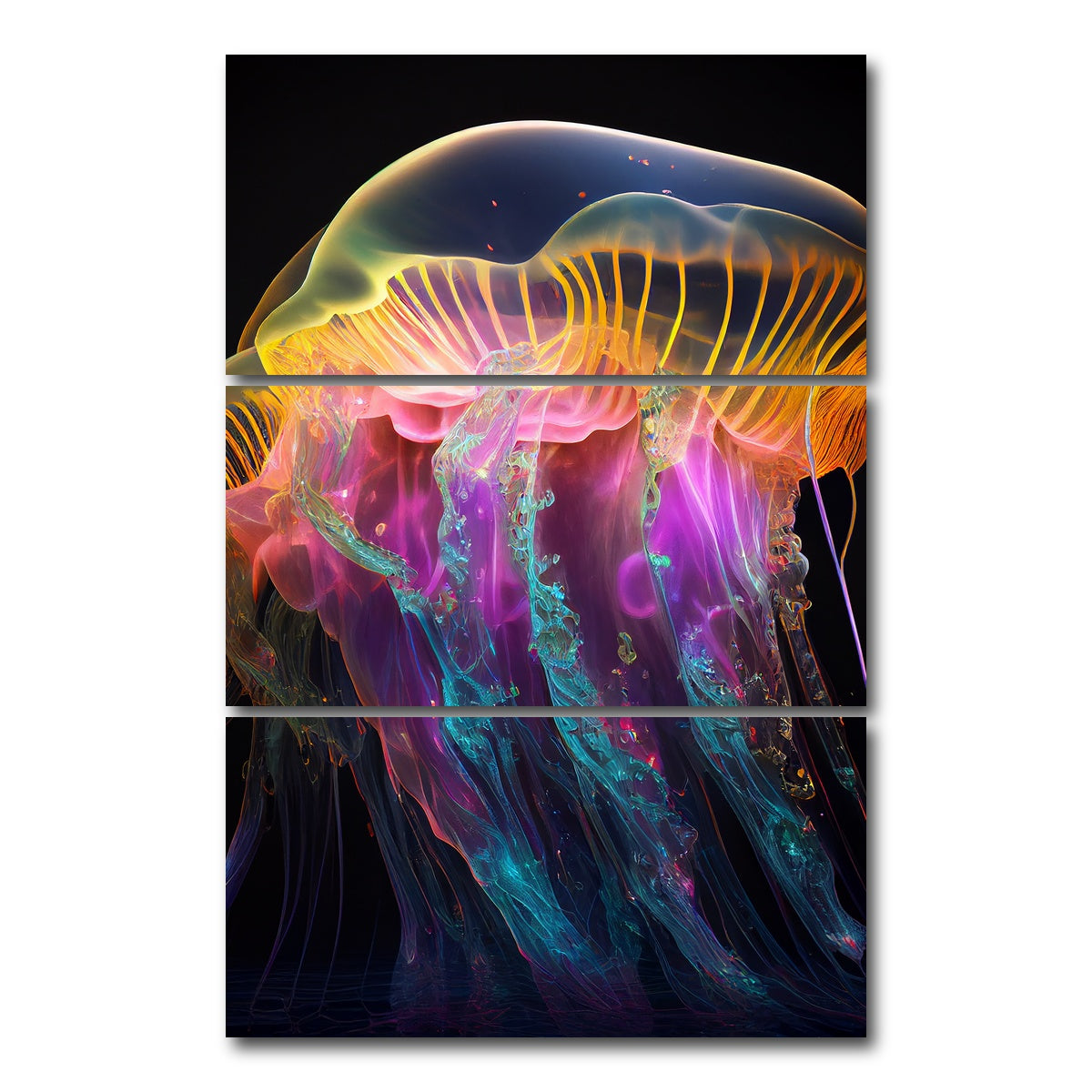 AUTO-MOCKUP WHITE | Glowing Jellyfish | 3 Piece | Gallery Wrap Canvas | group=12x24_stacked