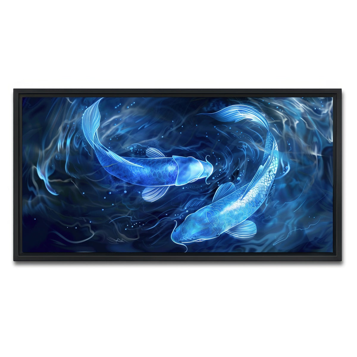 AUTO-MOCKUP WHITE | Glowing Koi Fish | 1 Piece | Black Framed Canvas | group=2x1